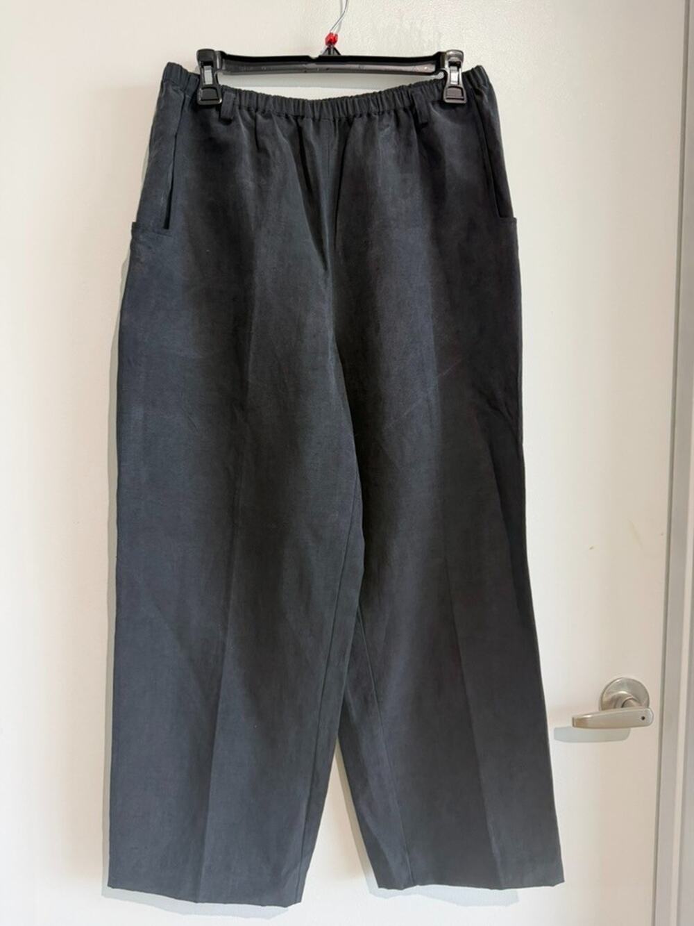 Garnet Hill Silk Linen Charcoal Gray Wide leg Barrel ankle Trouser Pant Size-8